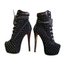 Nuevo Zigi Girl NY 8 Z-Jo Tachuelas Stiletto Cordones Botas Negras Stripper Fetiche Baddie
