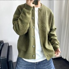 Knitted Cardigan Mens Round Neck Single-breasted Jacket Handsome Coat Chic New