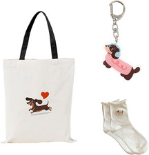 Dackel Accessoire Set Tasche Schl&uuml;sselanh&auml;nger Socken f&uuml;r Hundeliebhaber