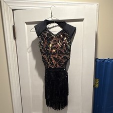 Weissman Women  s Black Sequin Geometric Fringe Dance Costume M64810