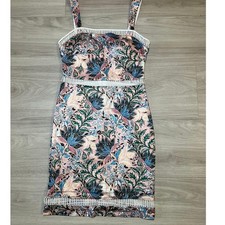 Guess Floral Print Mini Dress Spaghetti Straps White Trim Size 6