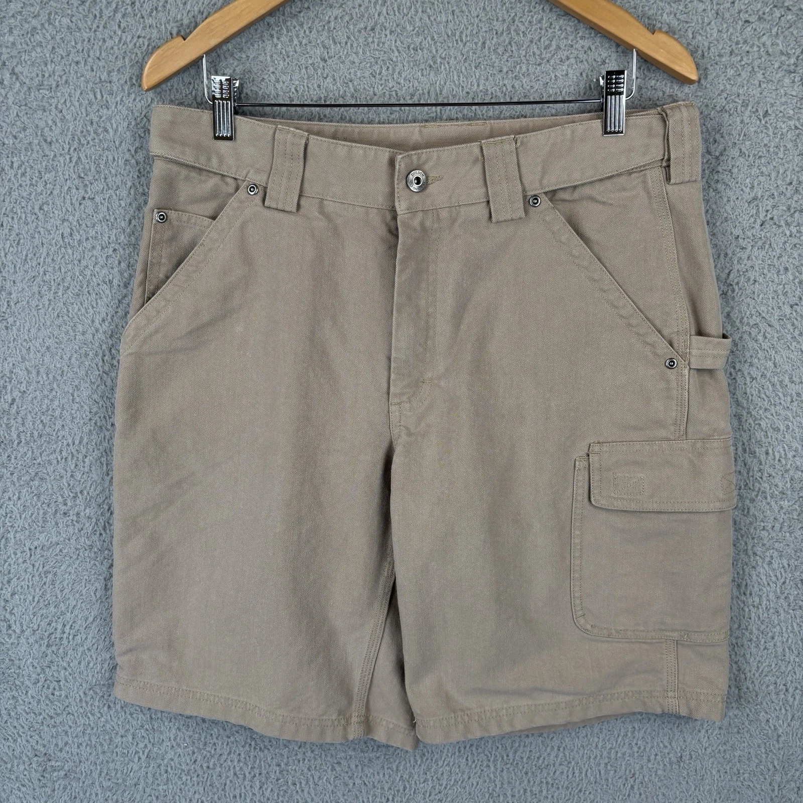 Duluth Trading CoolDry Fire Hose 11" Cargo Shorts Men's 34 Tan Work Adjustable