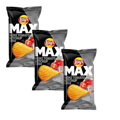 (31,51 EUR/kg) Lay's Max Heinz Tomato Ketchup Kartoffelchips 3x 185g