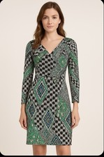 Kay Unger Long sleeve Ruched Print Lined Dress Stretch Size 6