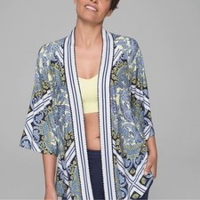 Soma Blue Yellow Paisley Kimono Soft Open Cardigan Loungewear Boho Travel Casual