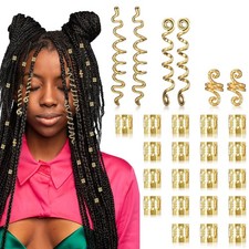 26Pcs Gold Hair Jewelry for Braids, Loc Jewelry for Hair Dreadlocks, Gold Cuf...