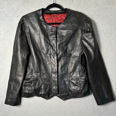 Vera Pelle Leather Jacket Womens L Black Long Sleeve Moto Biker Made in Italy