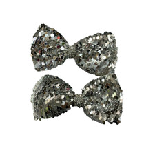 NEW Hair Accessories Bow Clips set of 2 silver