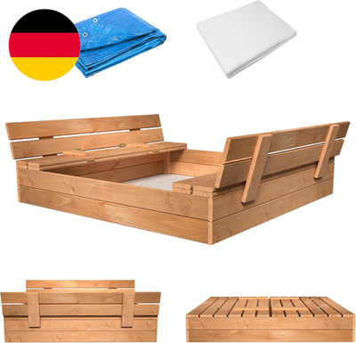 MAMOI Sandkasten Mit Deckel 120X120 Sandbox Imprägniert Sandkiste Mit Sitzbänken