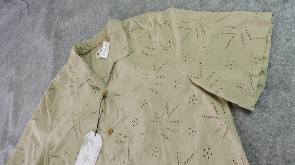 Free Planet Mens Large Field of Rye Tonal Camp Short Sleeve Button Shirt - Image 3 of 4