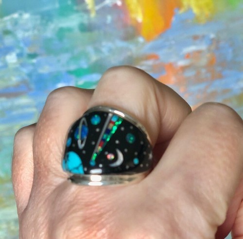 BIG NASA Space Dome celestial Men's Opal ring 10 Space Exploration Sterling T - Picture 11 of 13