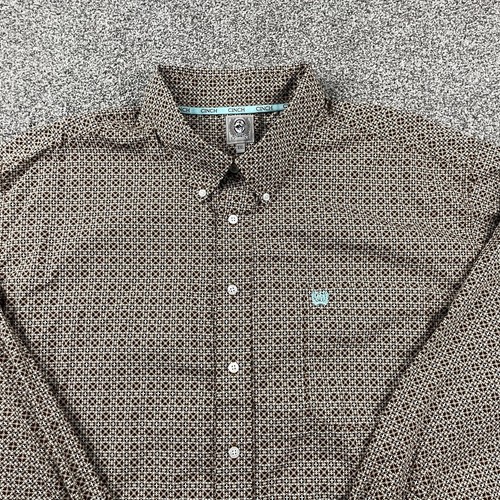 Cinch Shirt Men XXL Brown Button Down Geometric Print Long Sleeve Western Cowboy - Picture 2 of 13