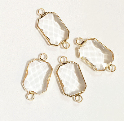 4  Glass faceted Octagon with brass setting 22x10mm, Clear