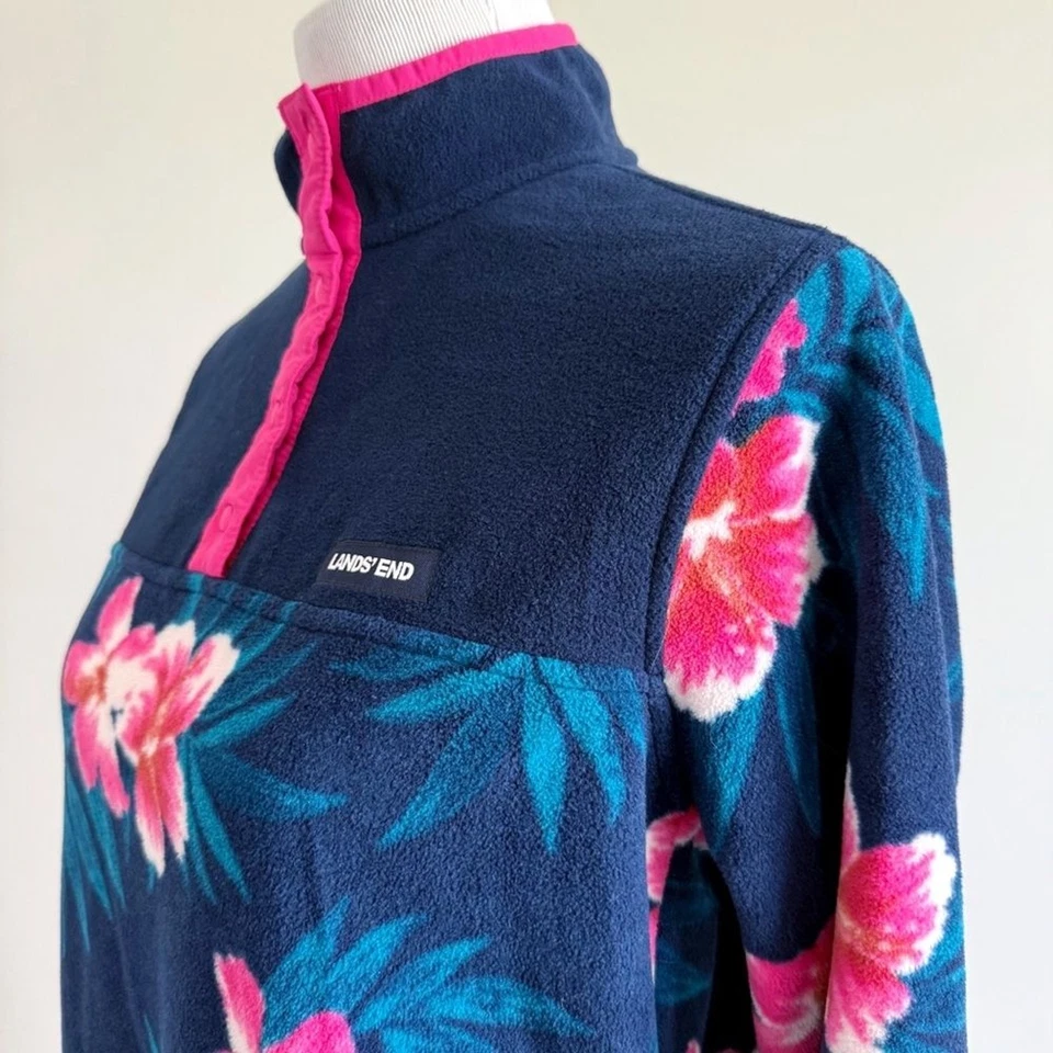 Lands’ End Quarter Snap Fleece Pullover Womens Small Floral Tropical Flowers - Image 4 of 4
