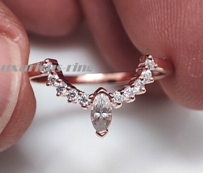 Wedding Ring band,marquise Cut Moissanite minimalist Band 14K Solid Rose Gold