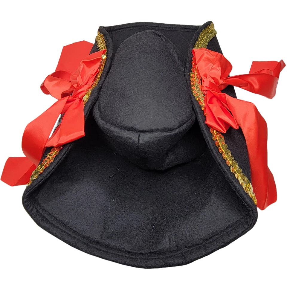 Sombrero Pirata Oro Lentejuelas Borde Rojo Satinado Arcos Bucanero Swashbuckler Disfraz 9678H Foto 3 de 4