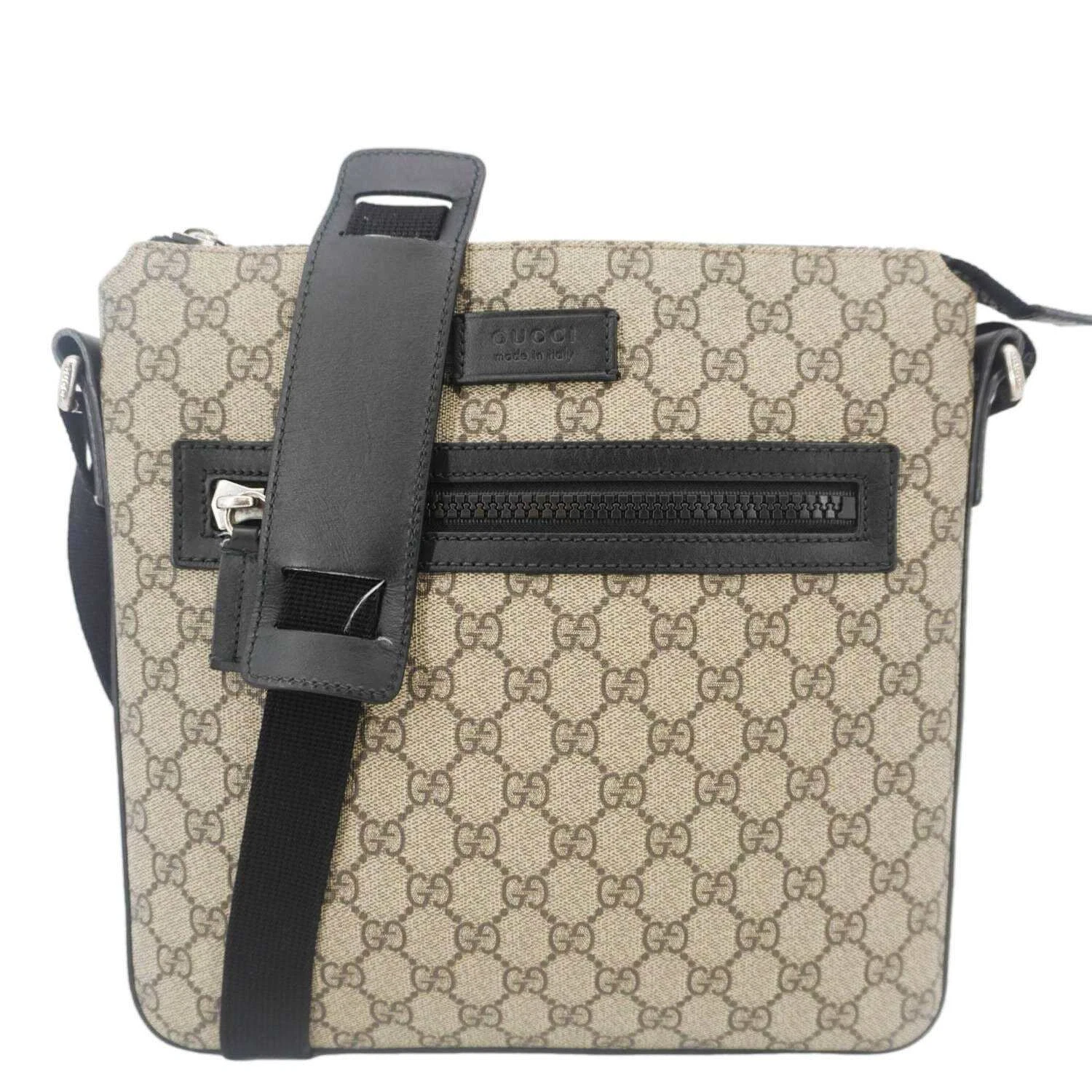 Sac messager toile GUCCI zip avant moyen GG beige 406974
