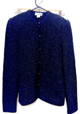 Adele Joyce Womens M Cardigan Sweater Black Lambswool blend button front VTG