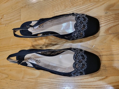 J. Renee Womens Faleece Crystal Embellished Slingback Pump Black Size 7.5 W - Picture 2 of 7