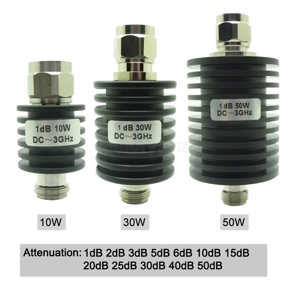 RF Coaxial Attenuator 10W 30W 50W 1dB - 40dB N Type Male to Female 3.0GHZ 50 Ohm - Image 2 of 4