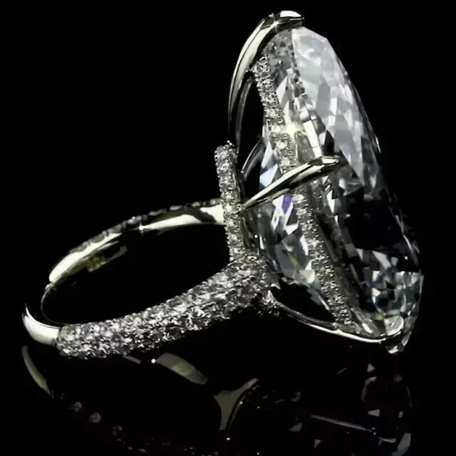 Помолвочное кольцо с одним бриллиантом грушевидной огранки 4 карата с покрытием из белого золота 14 карат - Изображение 2 из 4