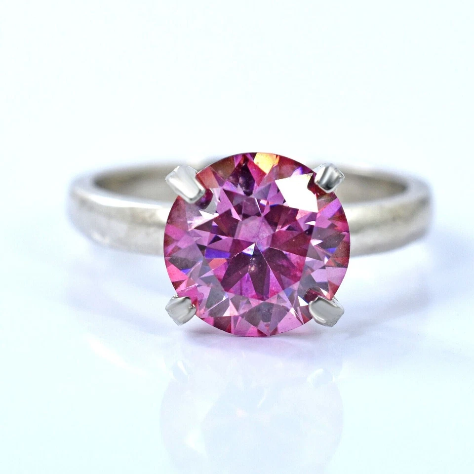 Anillo de plata de ley 925 con diamantes rosas VVS1 natural certificado de 3,20 quilates para mujer Foto 3 de 4