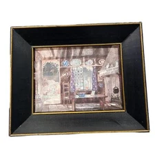 Vintage Farmhouse Metallic Print Framed Wall Art Colonial Kitchen Cabin 10x8