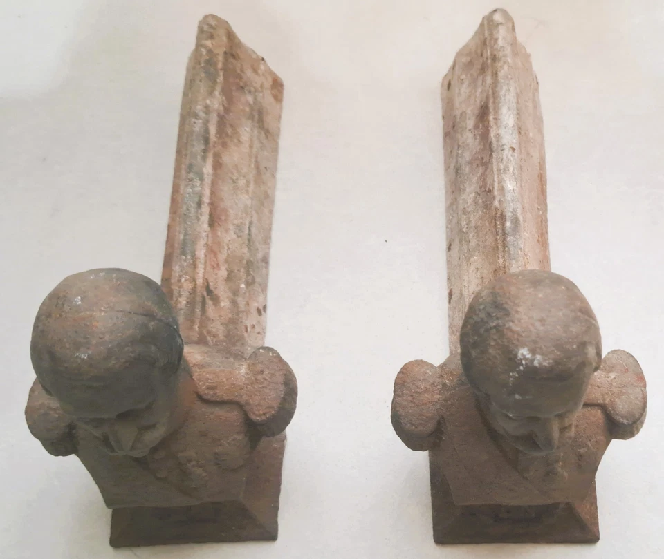 Paire de Chenets de Cheminée buste d'homme 19ème haut 15 prof 27.2 larg 10.5 cm - Photo 2/3