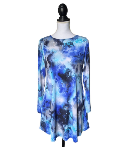 Sympli blau Batik Langarm fließend Tunika Top Gr. 6 Canada Art to Wear künstlerisch