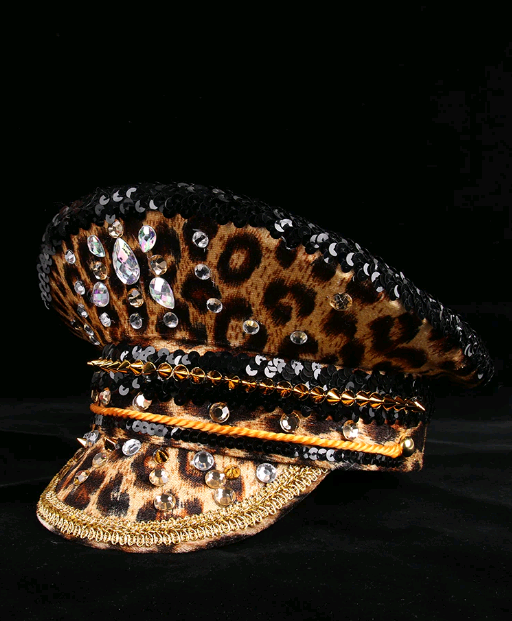 Dolls kill cheetah rave festival captains hat bling spikes rhinestones biker Leopard Print Rivet Sequin Crystal Military Cap Festival  main image 3