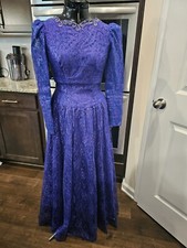 Vintage Purple Lace Sheer Mike Benet Long Sleeve Beaded Gown 8