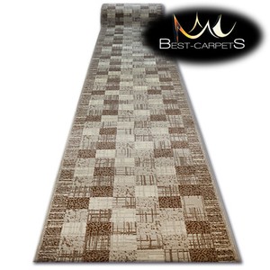 Modern Flur Teppich Laufer Bcf Basis Beige Quadrate Treppen 60