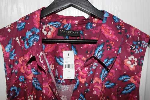 Lane Bryant Tuck Shoulder Tiered Midi Shirt Dress Size 22 Magenta Floral NWT - Picture 5 of 7