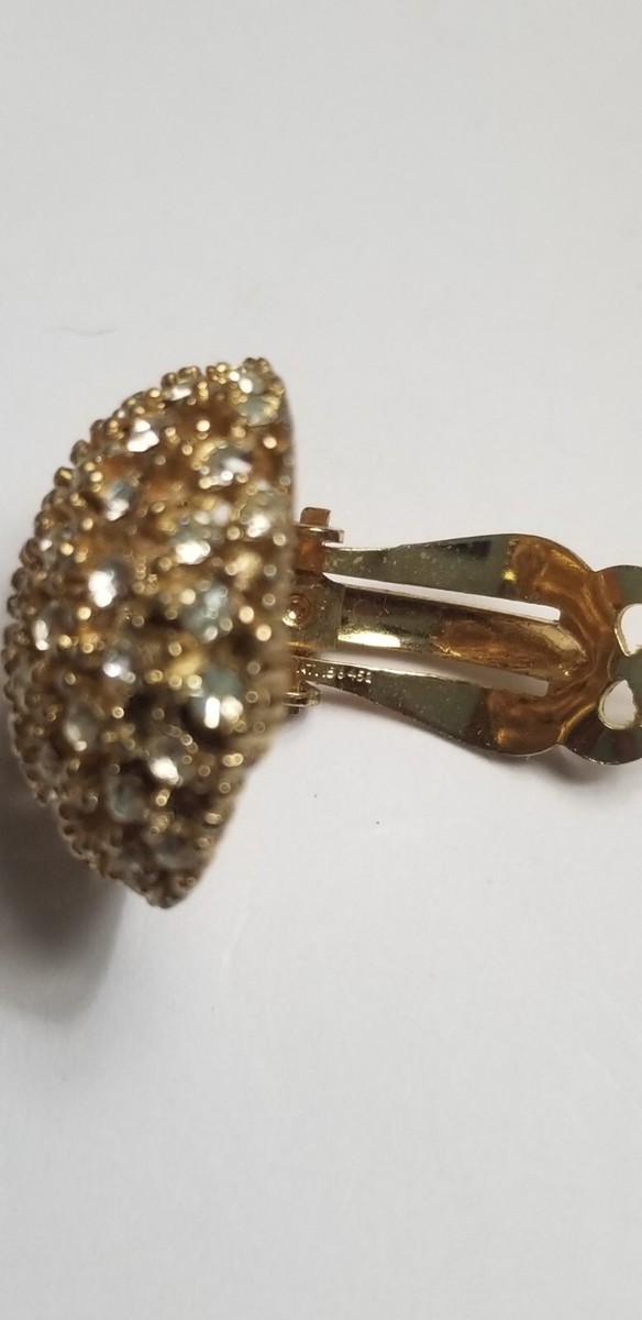 Vintage Pat 156452 Gold Tone Rhinestone Button clip on earrings | eBay