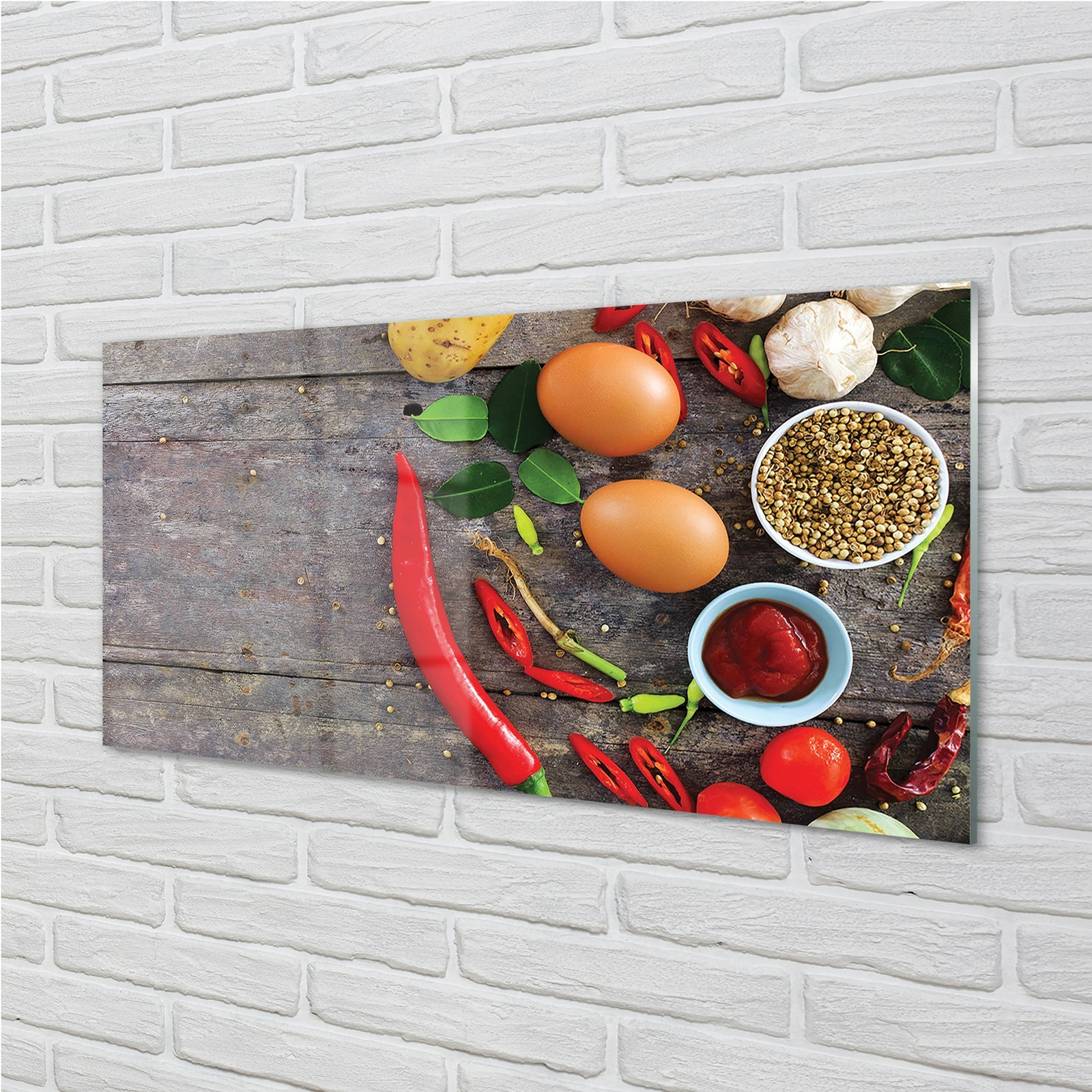 Tulup Glasbilder 140x70 Wandkunst Pfefferblätter Eier