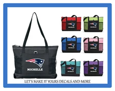 NEW ENGLAND PATRIOTS WITH NAME TOTE PURSE TRAVEL SPORTS GYM SCHOOL BAG ZIPS