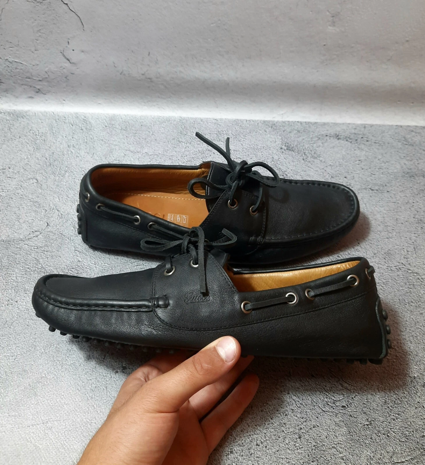Mocassins homme cuir noir Gucci bateau nœud à enfiler pointure 43 Eu 353045 ART