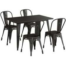 30" x 48" Rectangular Black Metal Restaurant Table Set with 4 Chairs For Outdoor