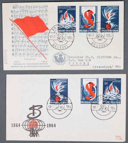 MayfairStamps Belgium FDC 1964 Socialist International Anniversary Combo 2 First