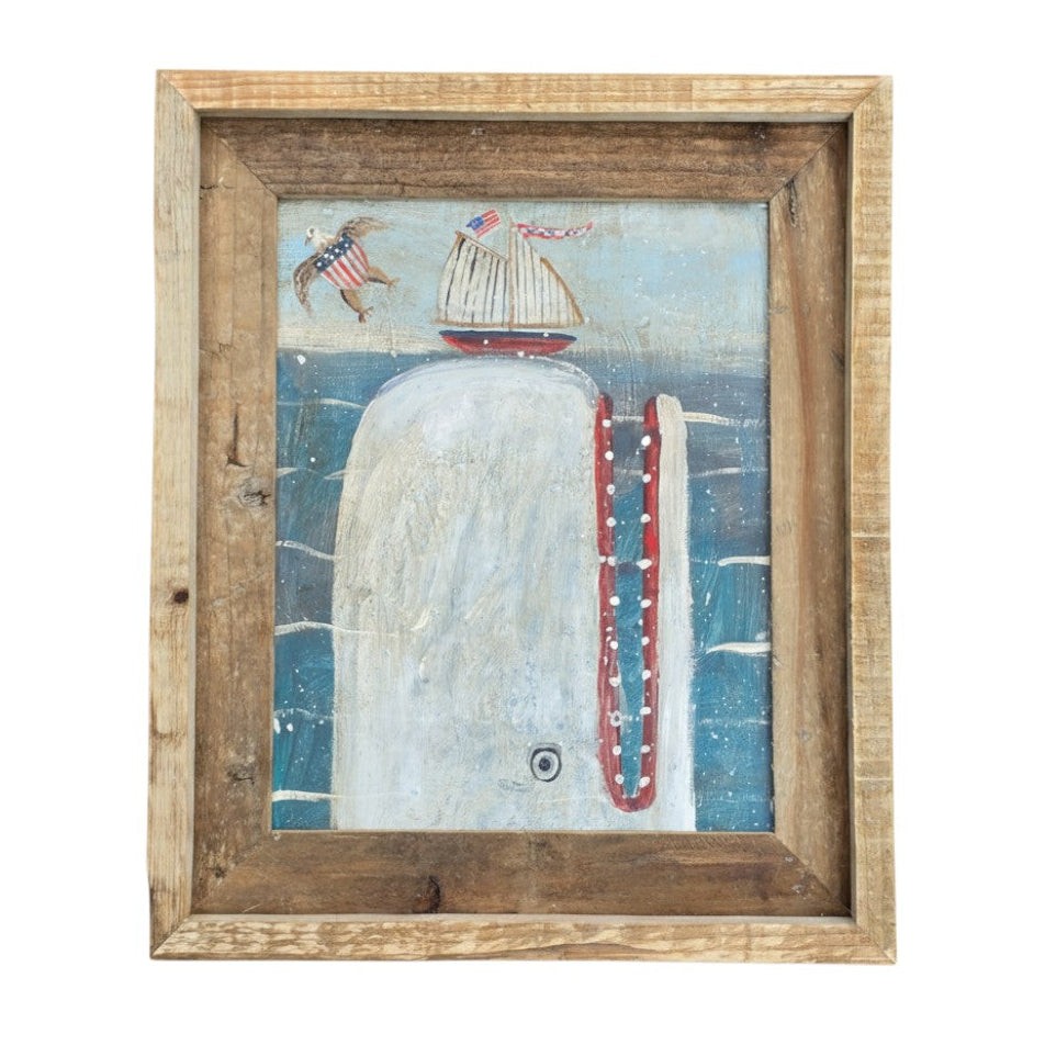 Melinda Kirkpatrick New England Folk Art Painting - Whale,  Clipper Ship & Eagle