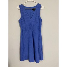 J.Crew Blue Pintuck Pleated Cotton Fit and Flare V-Neck Dress Womens 2