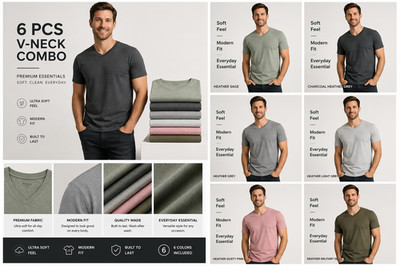 True Classic V-Neck T-Shirts 6 Pack Men Size 2XL New No Tags Soft Premium Fit