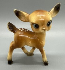 Vintage Hard Plastic Big Blue Eyed Standing Deer Fawn Figure - Kitschy Cute 3.5"