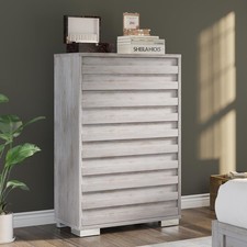 5 Drawer Farmhouse Dresser 47 Tall Chest Slat Handles Distressed White