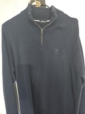 IZOD Saltwater Field House Sweater 1/4 Zip 100 Cotton Dark Blue Men's Large