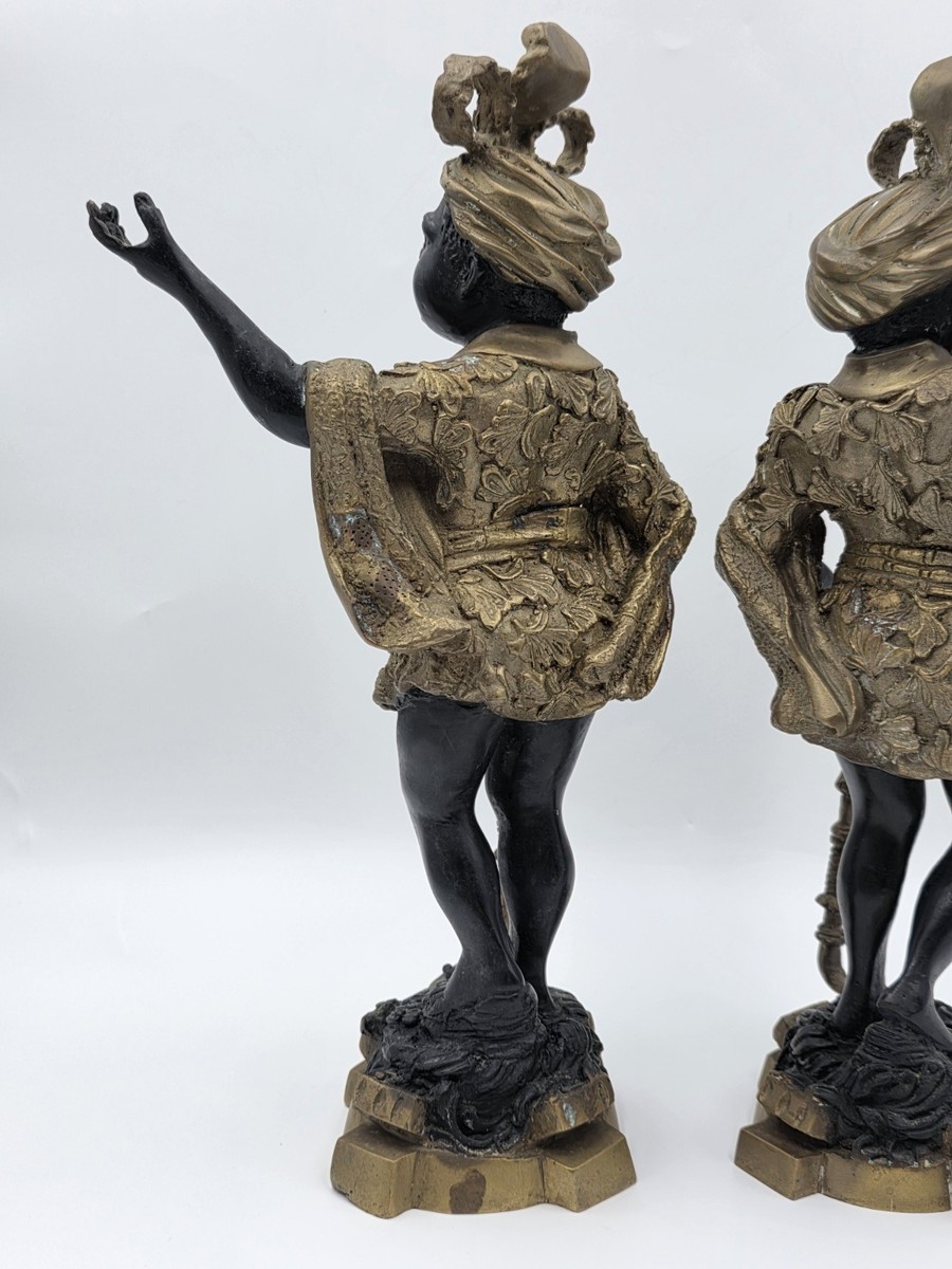 Antique Moorish Blackamoor Figural Cast Bronze Single Candle