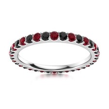 Full Eternity 2MM Round Shape Black Spinel Ruby 925 Sterling Silver Women Ring