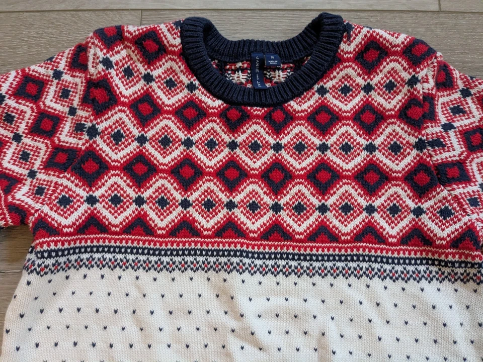 Janie and Jack Sweater Red White Blue Nordic Icelandic Style Boys Youth 14 - Image 2 of 4