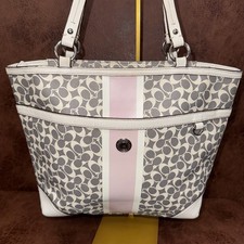 Coach Heritage Stripe Chelsea Tote  Wristlet Bias Signature PVC Tote F15137