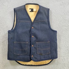 Vintage Roebucks Sears Mens Medium Denim Sherpa Lined Western Workwear Vest Blue